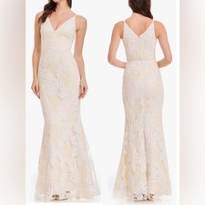 New Dress the Population Sharon Embellished Ivory Lace Evening Gown Sz M