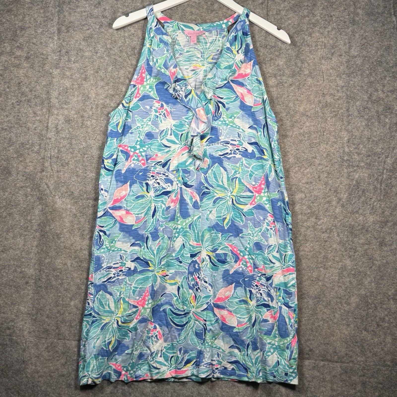 Womens Lilly Pulitzer Shay Dress Celestial Seas Size L Sleeveless Beach Theme