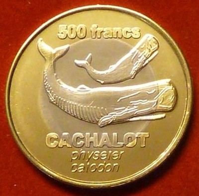 French Antarctic 500 Francs 2011 Sperm Whale Bi-metallic Bimetal 2026 Backside