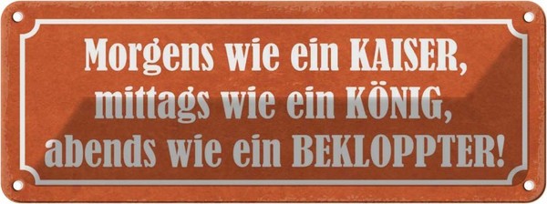Blechschild 10X27 Cm Morgens Kaiser KöNig Bekloppter Spruch Zitat Deko Geschenk-image
