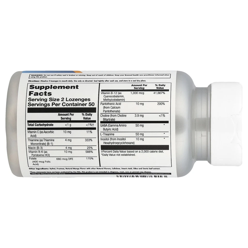 GABA L-Theanine Stress B, Mango Tangerine, 100 Lozenges - Image 2 of 3