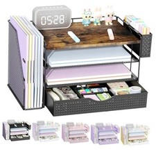 Desk Organizers and Accessories with File Holder, 4-Tier Desk Accessories Wood