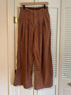 #ad Free People Wide Leg Pants Rust High Rise Pleated Trouser Boho Relaxed Fit Sz 0 $25.00