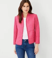 NWT Ann Taylor Tweed Cardigan Jacket Pink - Size 14