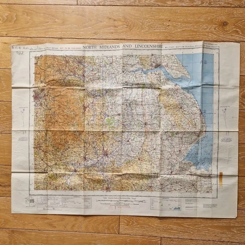 WW2 Original Map North Midlands Lincolnshire world war two 1940 military Chart