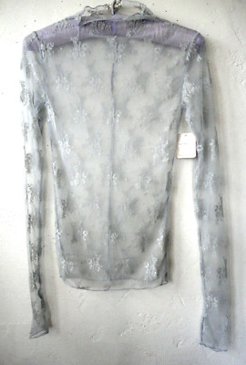 Free People intimately XS top stretch lace layering tee ~Moonrock pale gray  NWT