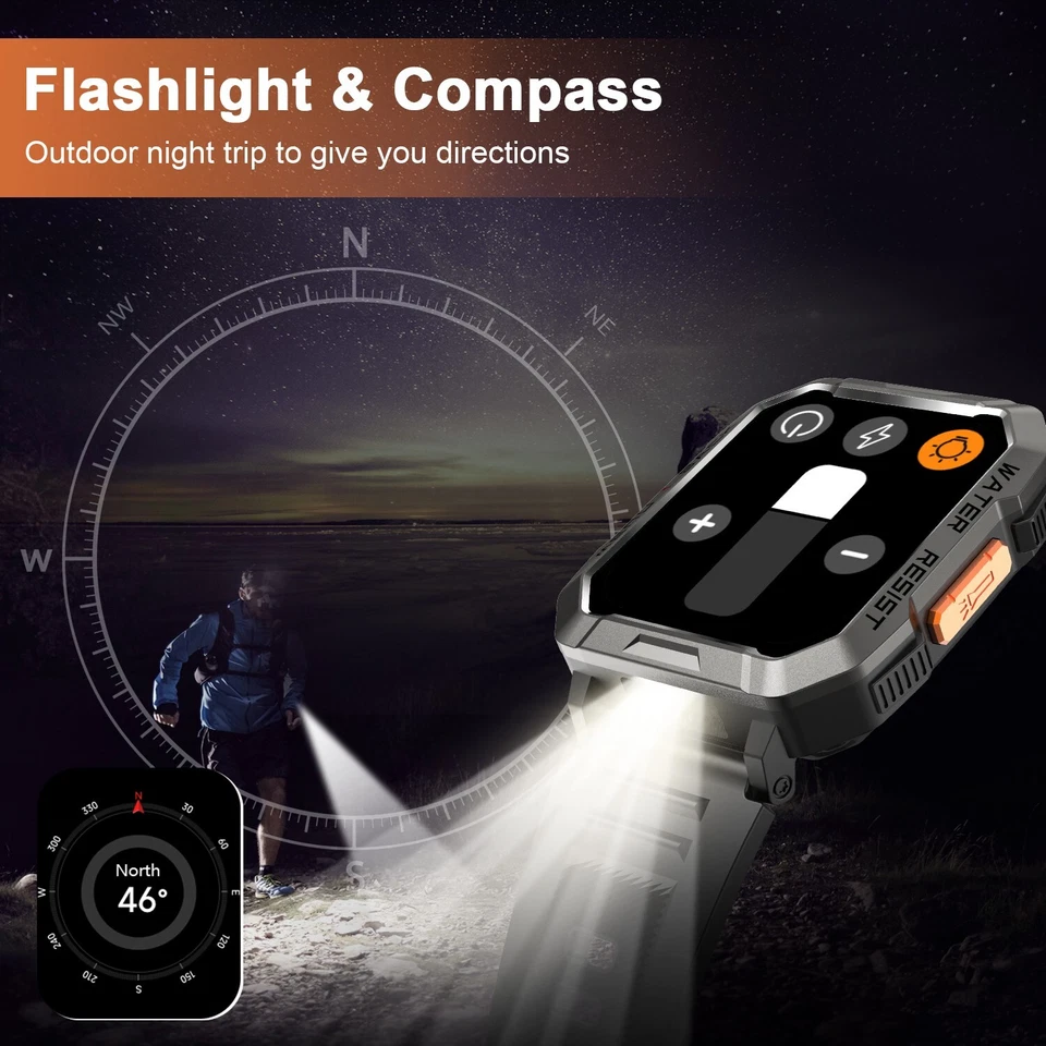 Military Smart Watch for Men (Call Receive/Dial) Rugged Tactical Fitness Tracker - Image 3 of 4