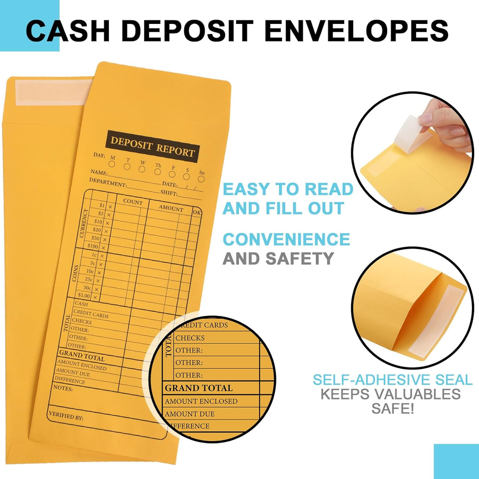 1000 Pieces Cash Drop Envelopes Bulk Cashier Deposit Envelopes ...