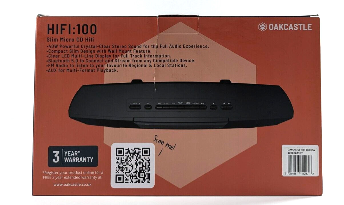 Oakcastle HIFI100 Compact Stereo System with Bluetooth Wall Mountable CD Player