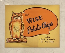 Wise Potato Chips Easel Back Store Counter Display Sign 1934 N.O.S.!! RARE!!
