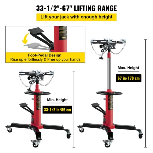 VEVOR Transmission Jack 1322 lbs 2-Stage Hydraulic High Lift Vertical Telescopic - Picture 3 of 12