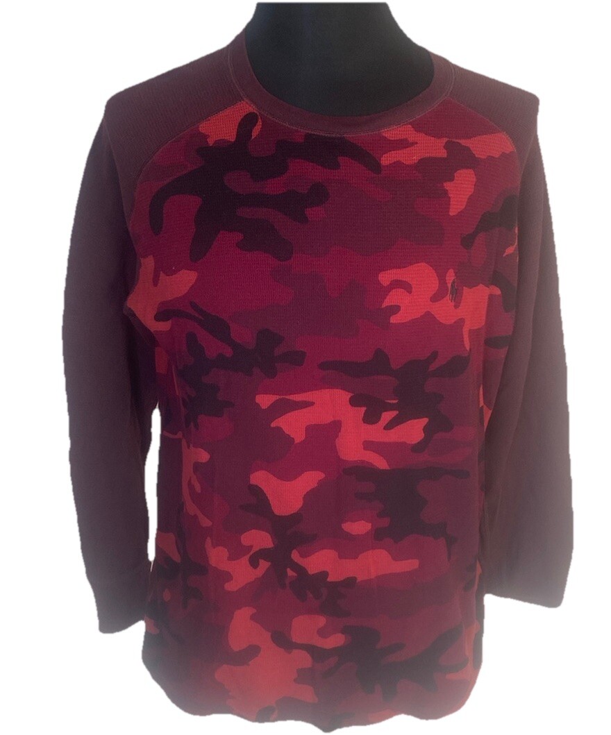 Polo Ralph Lauren camicia uomo XL rossa mimetica manica lunga termica waffle maglia pony