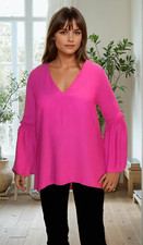 JOHN ZACK CERISE  V NECK TOP WITH BELL SLEEVES
