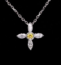 Gold Griechisches Kreuz Gelber Diamant Halsreif Anhänger 14k Weißgold Natürliche Diamanten