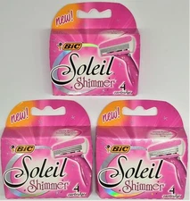 BIC Soleil Shimmer Razor Cartridges 3 Blade Refill, 3 Boxes, 12 Cartridges Total