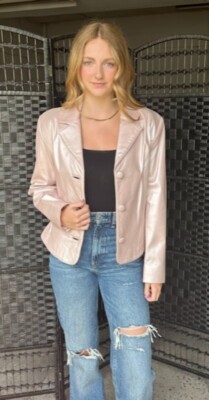 Pearlized pink lambskin leather jacket