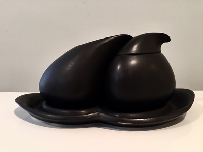 Saenger Porcelain Studio Pottery Biomorphic Sugar & Creamer Set w Tray