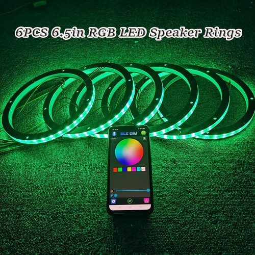 6PCS 6.5in RGB w/ White LED Speaker Rings Universal for Car Truck Boat LED Audio - Picture 3 of 14