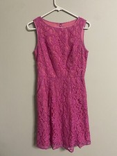 Adrianna Papell Party Dress Fuchsia Pink Lace A-line  Size 4 Cocktail Pockets