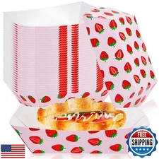 Jingmore 50 Pcs Strawberry Paper Plates Disposable Waterproof Food Bowl Tray