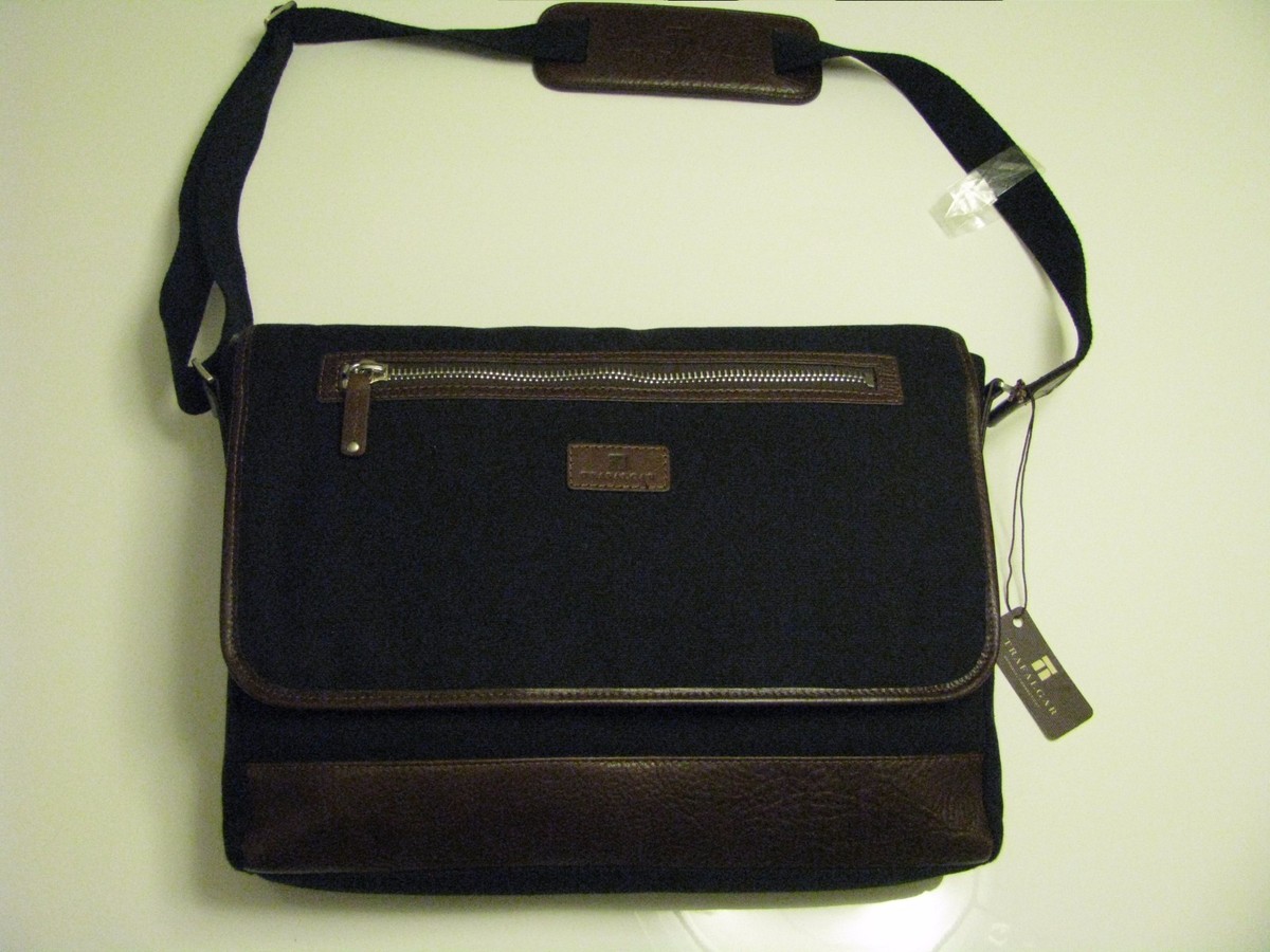 NWT Trafalgar Black Canvas W/ Brown Leather Trim Messenger  display picture 1