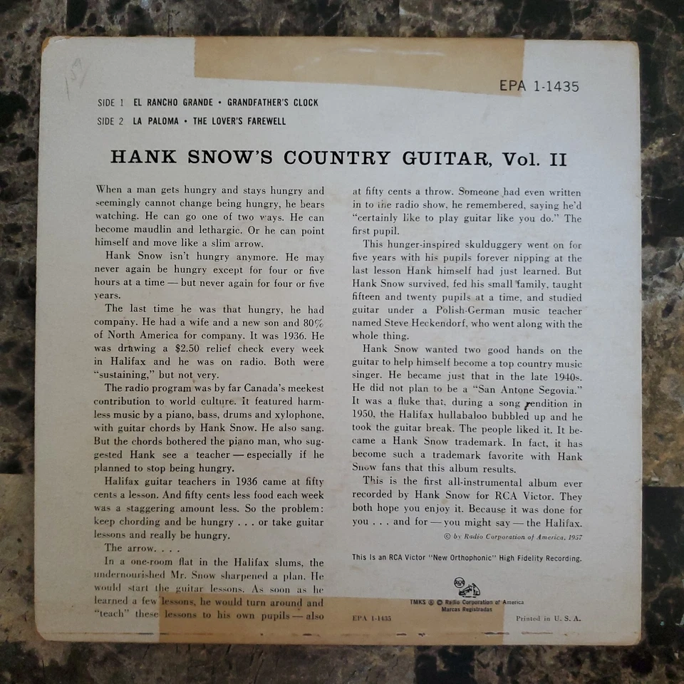 Hank Snow's Country Guitar Vol. 2 7" 45 RPM RCA VICTOR EPA-1-1435 EP Foto 3 de 4