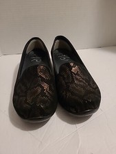 Dansko Olivia Loafers Shoe Size 38 US 7.5-8 Black Gold Snake Print Flat Comfort