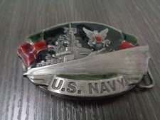 Bergamot Brass Works US Navy Belt Buckle Ship Flag USA A5-14 Vintage 1981