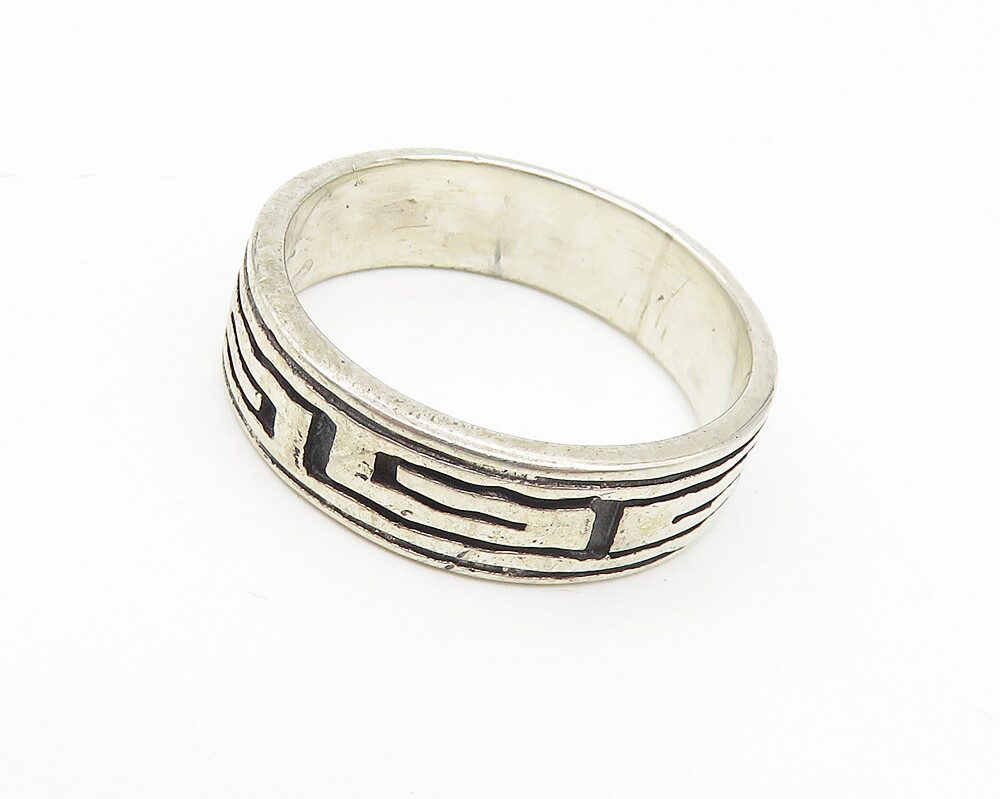 925 Sterling Silver Vintage Shiny Greek Key Patterned Band