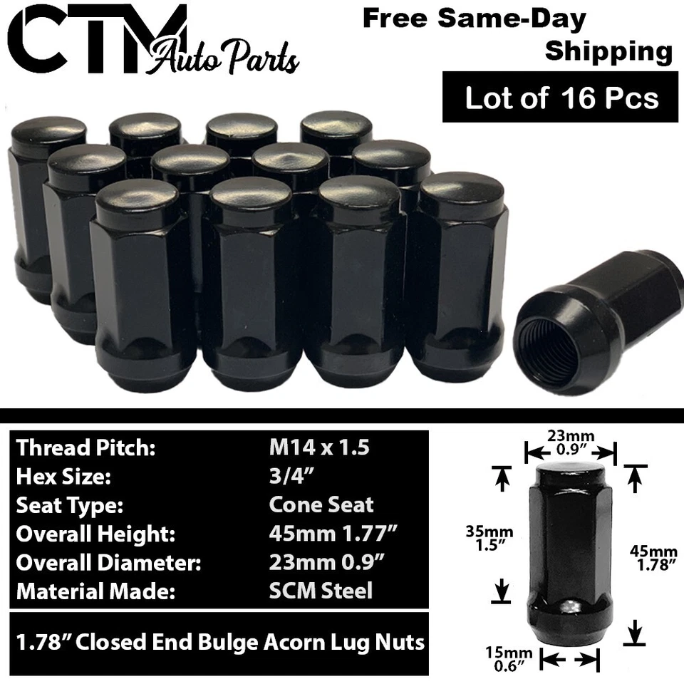 Juego de 20 tuercas de asiento cónicas negras 14x1,5 + bloqueo de rueda para modelos Ford Lincoln Foto 2 de 4