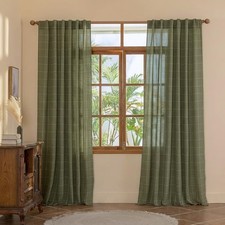 Linen Plaid Curtains Modern Window Panels Moss Green Check Tartan Light