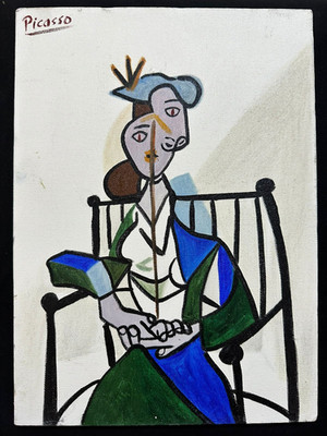 pablo picasso painting  oil on canvas signed stamped vintage 0.25 x 0.35 m