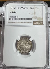 GERMANY 1915 E 1/2 MARK NGC MS 64 NICE TONING 0925008
