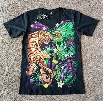 Vintage Japanes Dragon Tiger T-Shirt Men's Size Small Glow In Dark Graphic Shirt