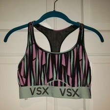 Women's sz M Victoria's Secret Sports Bra VSX Pink Black Green Racerback