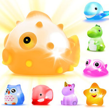 Bath Toys, 8 Pcs Light up Floating Rubber Animal Toys Set, Flashing Color Changi