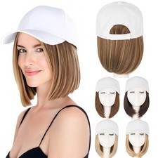 Short Baseball Cap With Synthetic Hair Extensions Natural Curly Wavy Hat Hair