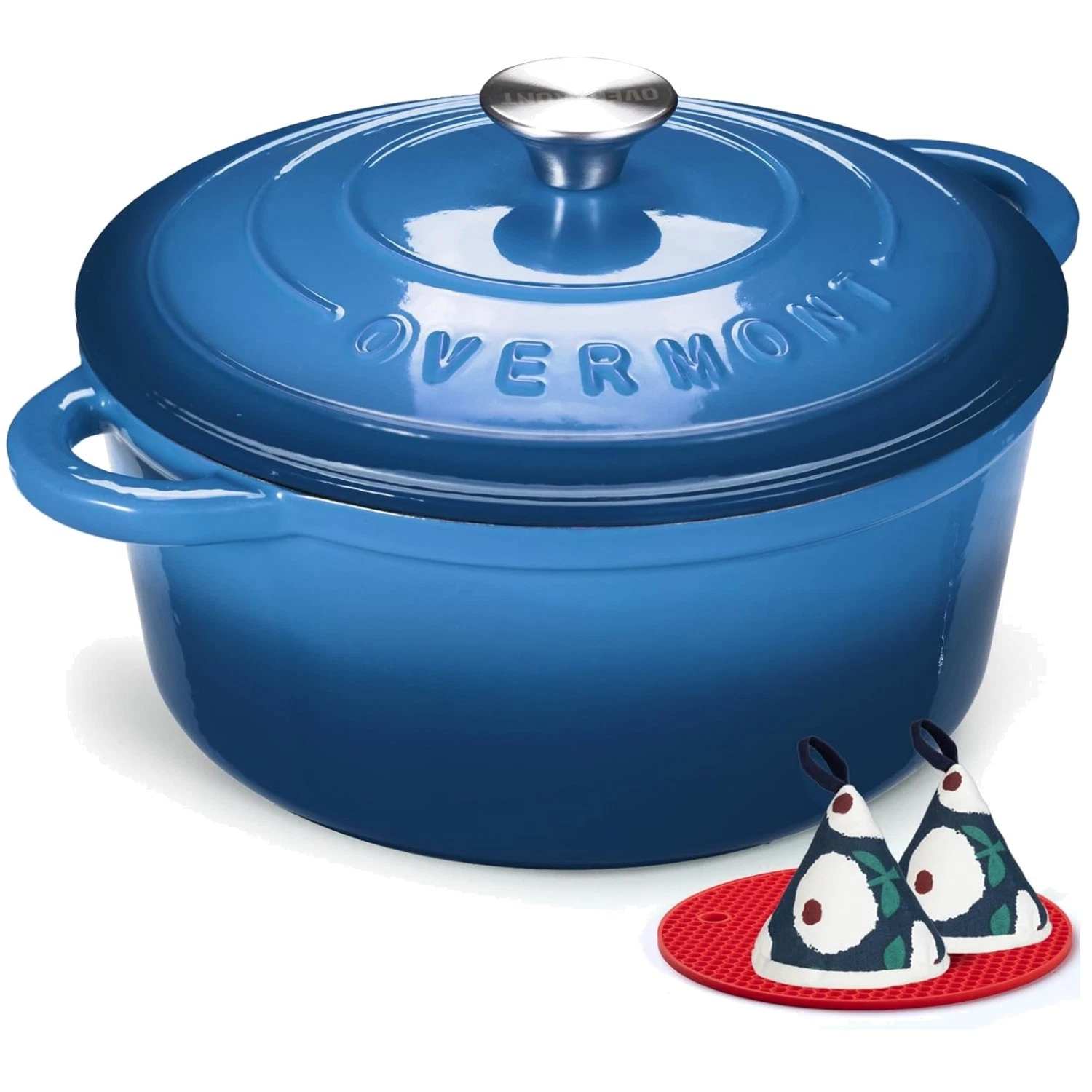 7QT Enameled Cast Iron Pot - Sapphire Blue Cookware Set