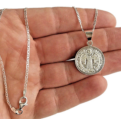 Massiver 925 Sterlingsilber 20 mm Heiliger Benedikt San Benito Anhänger Halskette 20'' #2