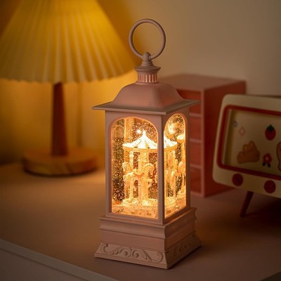 LOVE FOR YOU Glitter Snow Globe Lantern Music Box Carry Light Carousel Horse Roo