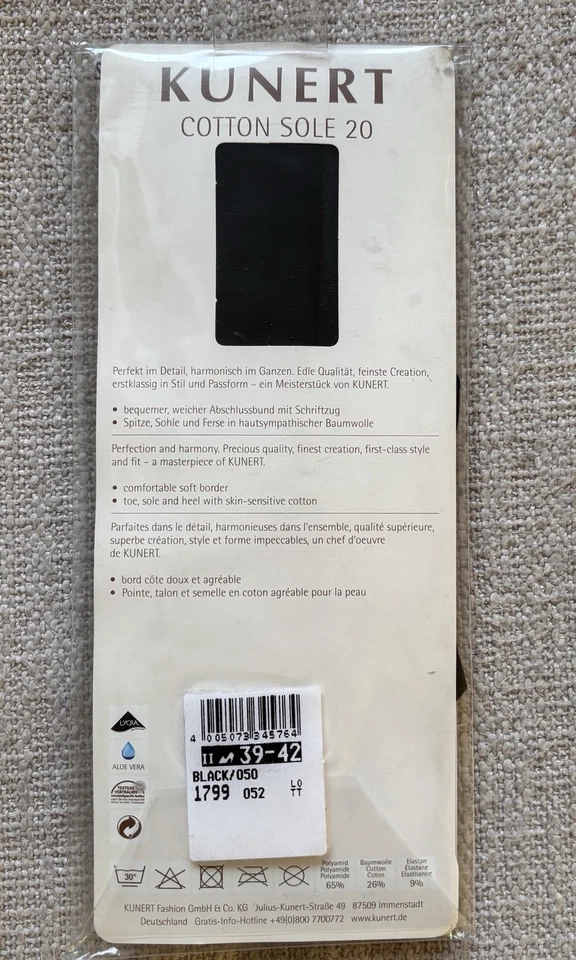 Kunert * Nylon * Kniestrumpf * Strumpf * Transparent * 20 den * Nicht Getragen - Bild 2 von 2