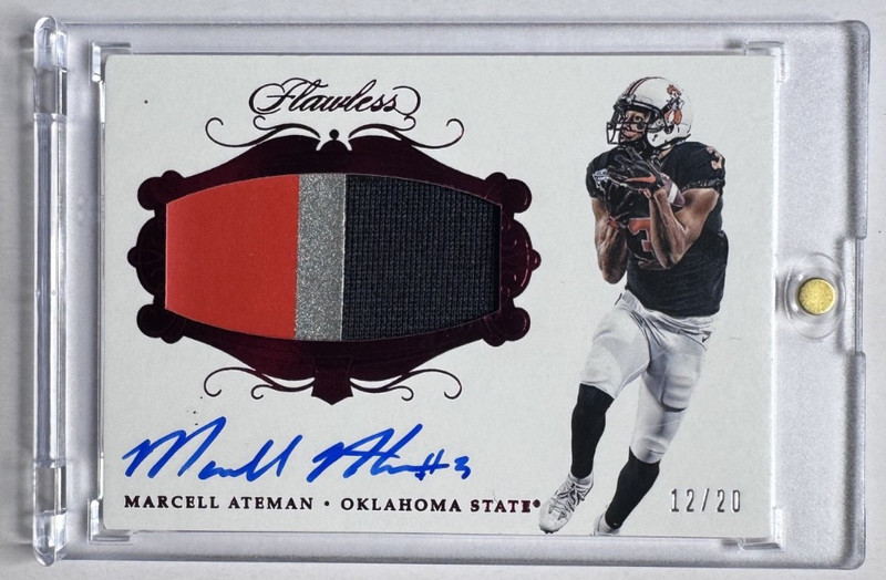 Marcell Ateman 2018 Panini Flawless RUBY RC AUTO PATCH RPA Oklahoma State #d /25