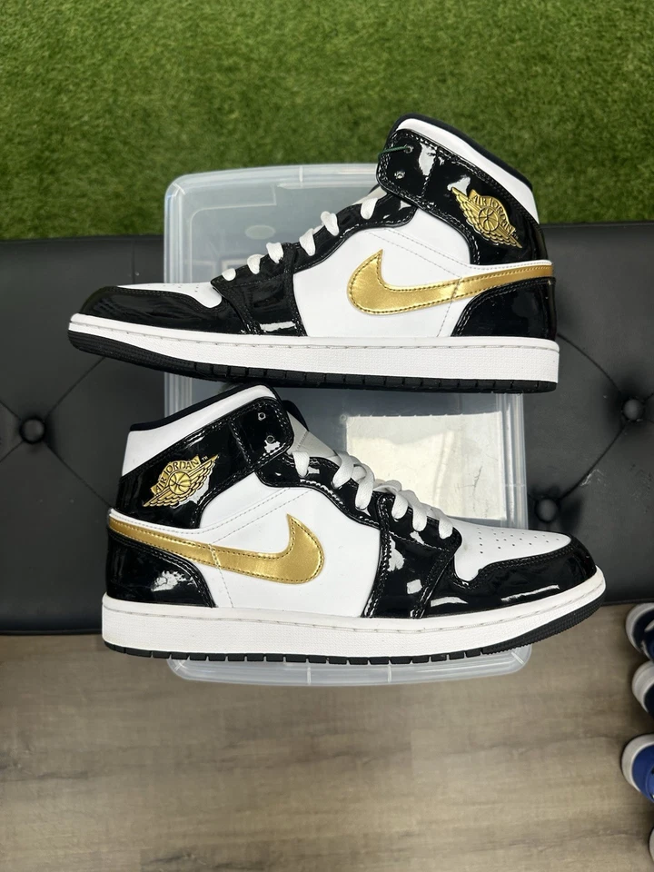 Talla 11 - Jordan 1 Mid SE Patente Negro Dorado Foto 2 de 4