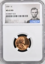 1959 P Lincoln Memorial 1¢ NGC MS 65 RD (Lincoln Portrait Label)