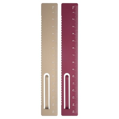 2pcs Straight Ruler 15cm Metric Bookmark Clip Ruler, Gold/Red