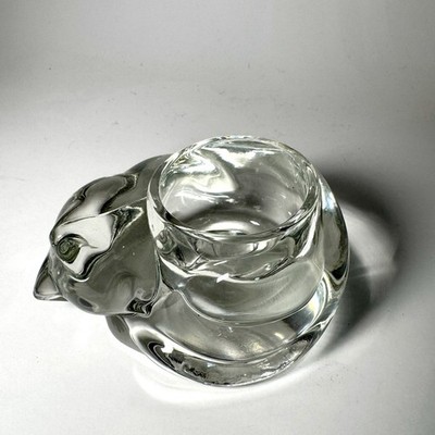 Vintage 1980's Avon Sleeping Cat Clear Glass Votive Tealight Candle Holder