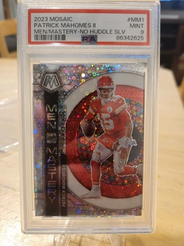 Patrick Mahomes II 2023 Panini Mosaic MEN OF MASTERY Silver Disco Chiefs PSA 9!