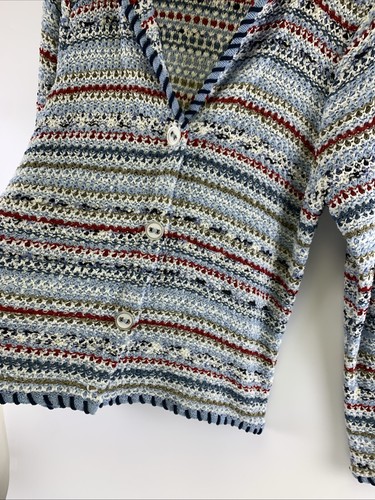 Orvis Woven Cardigan Sweater Blue Red Striped Button Collared Stretch Womens XL - Picture 4 of 11
