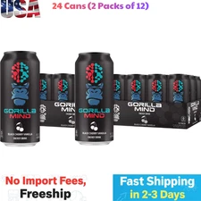 Gorilla Mind Energy Drink - Black Cherry Vanilla - 16oz. 24 Cans (2 Packs of 12)