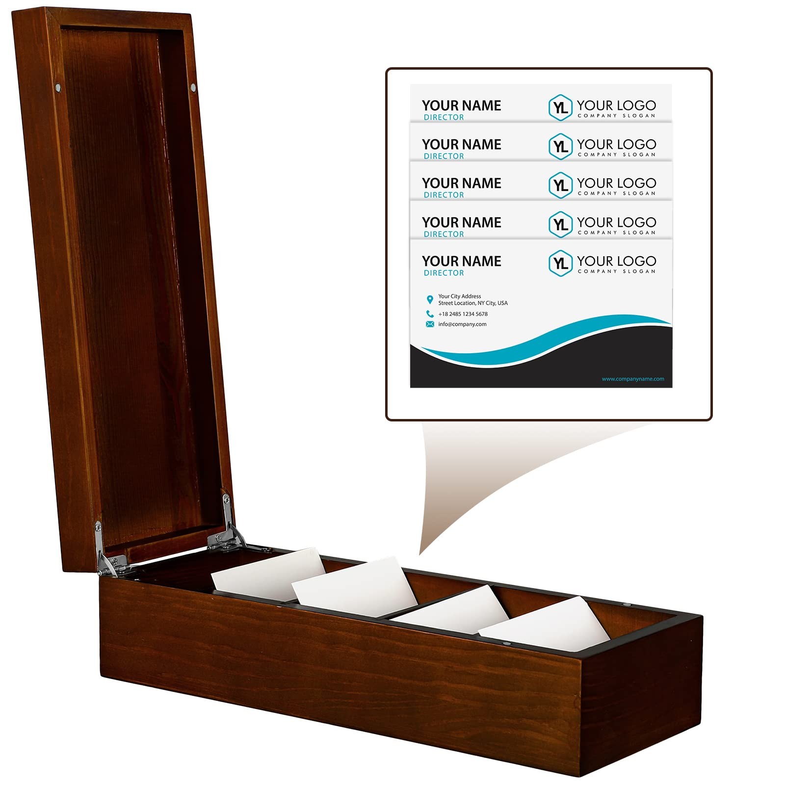 Sleek Wooden Business Card Holder 2.2x3.5 Inch Desktop File Organizer-image